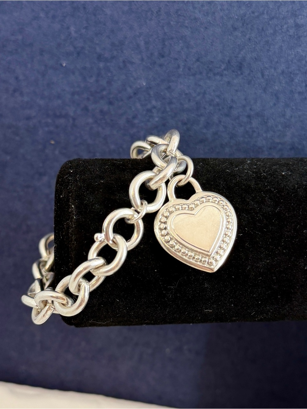JUDITH RIPKA Vintage Sterling Silver Chunky Cable Link Heart Tag Bracelet 7.5”